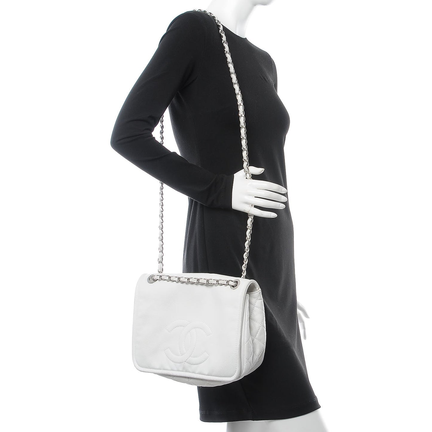 Caviar Large Timeless CC Flap White