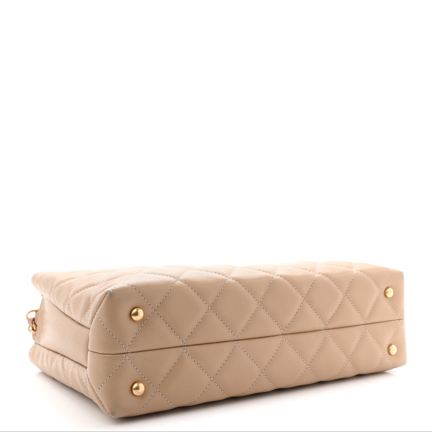 Shiny Caviar Quilted Chain Handle Shopping Tote Beige