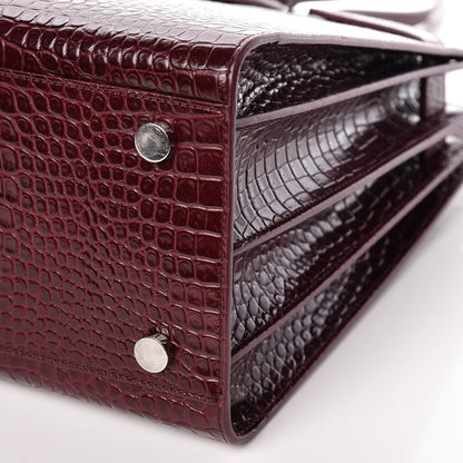 Saint Laurent Calfskin Crocodile Embossed Small Sac de Jour Wine 11 of 15
