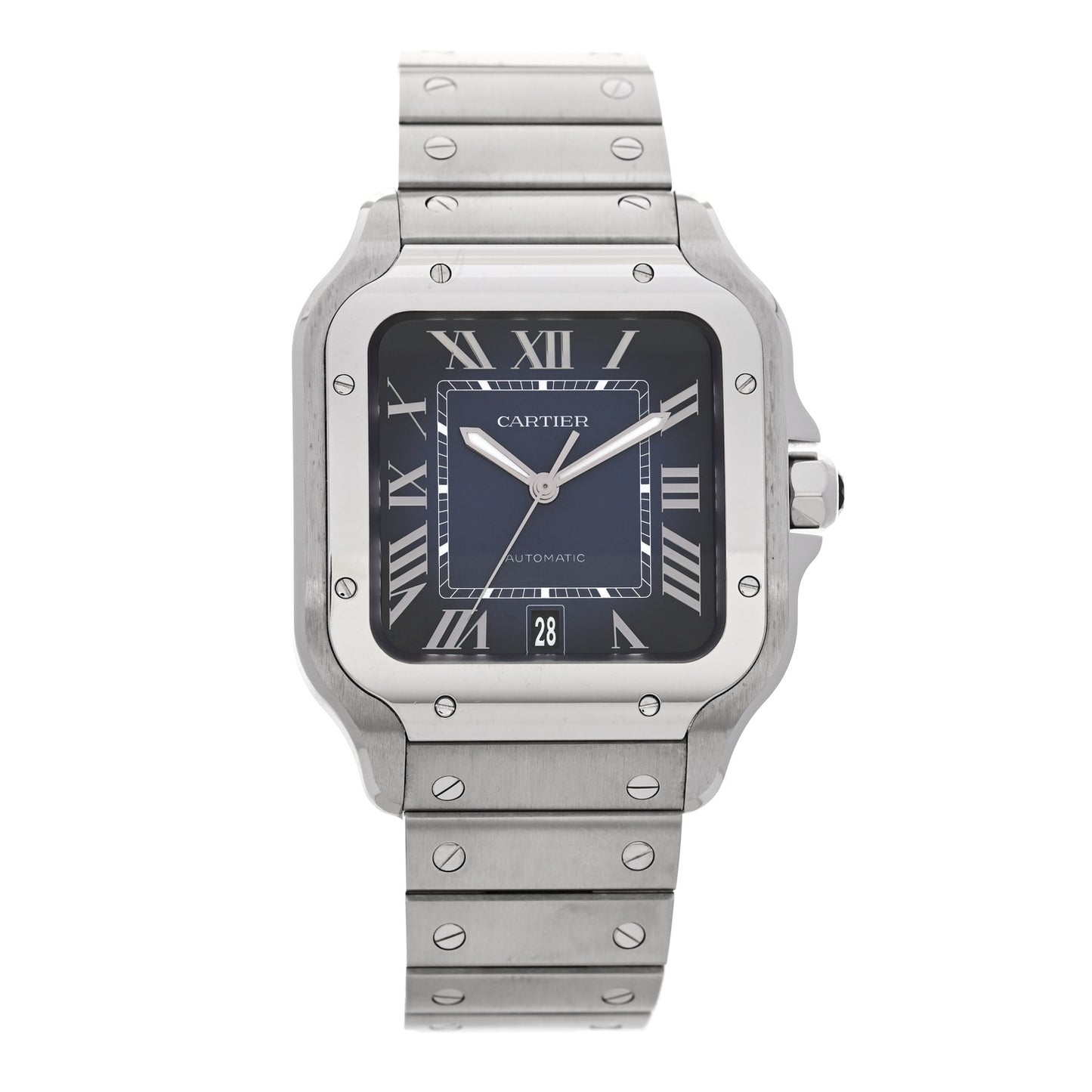 Stainless Steel Alligator 39.8mm Santos De Cartier Automatic Watch Blue