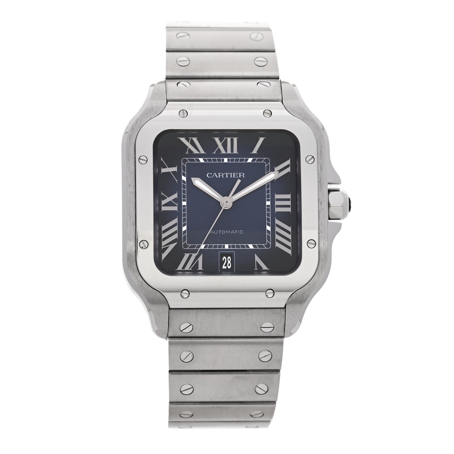 Cartier Stainless Steel Alligator 39.8mm Santos De Cartier Automatic Watch Blue 1 of 7