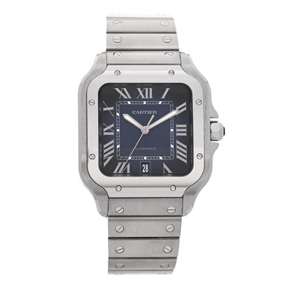Cartier Stainless Steel Alligator 39.8mm Santos De Cartier Automatic Watch Blue 1 of 7