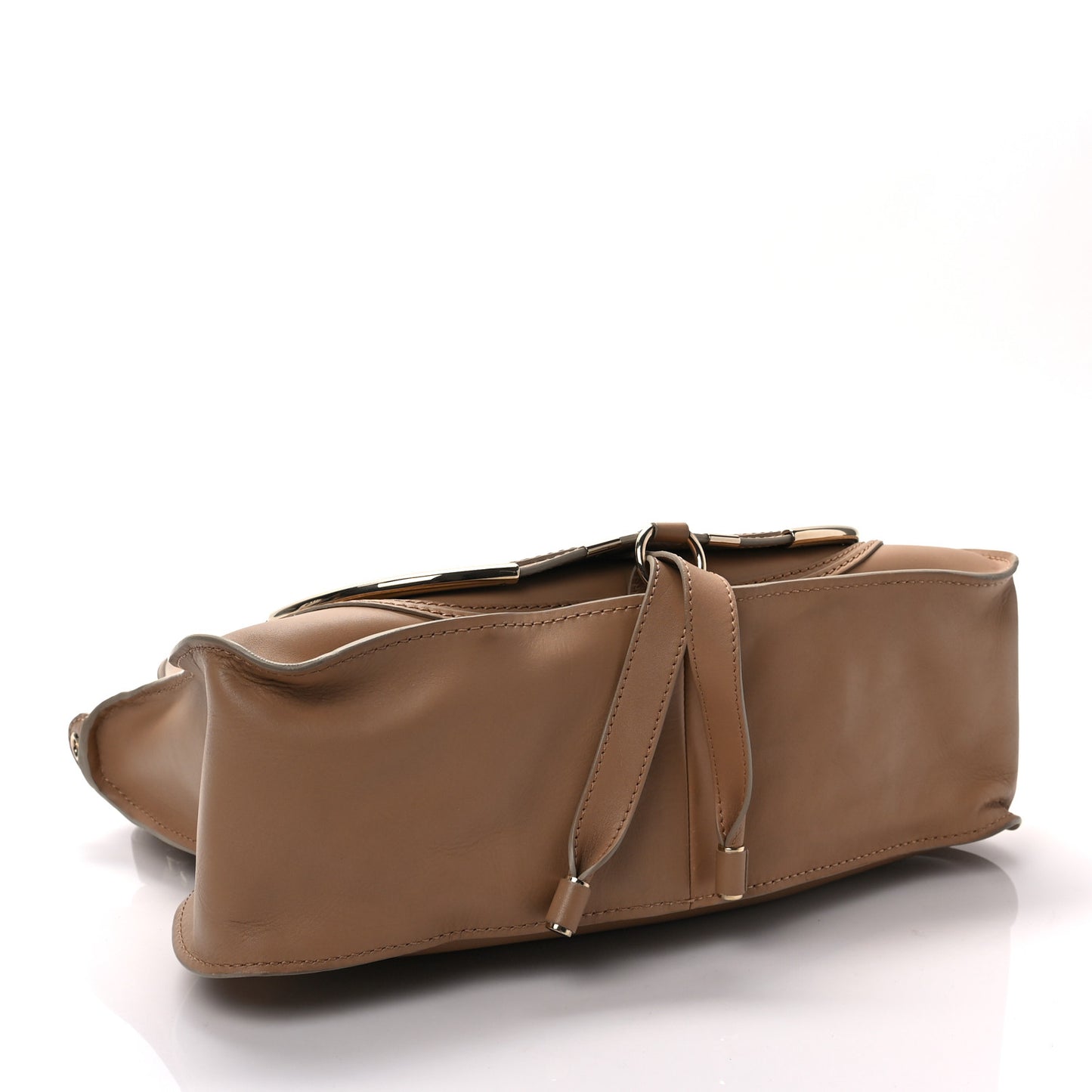 Smooth Calfskin Medium Marcie Metal Bar Trim Satchel Beige