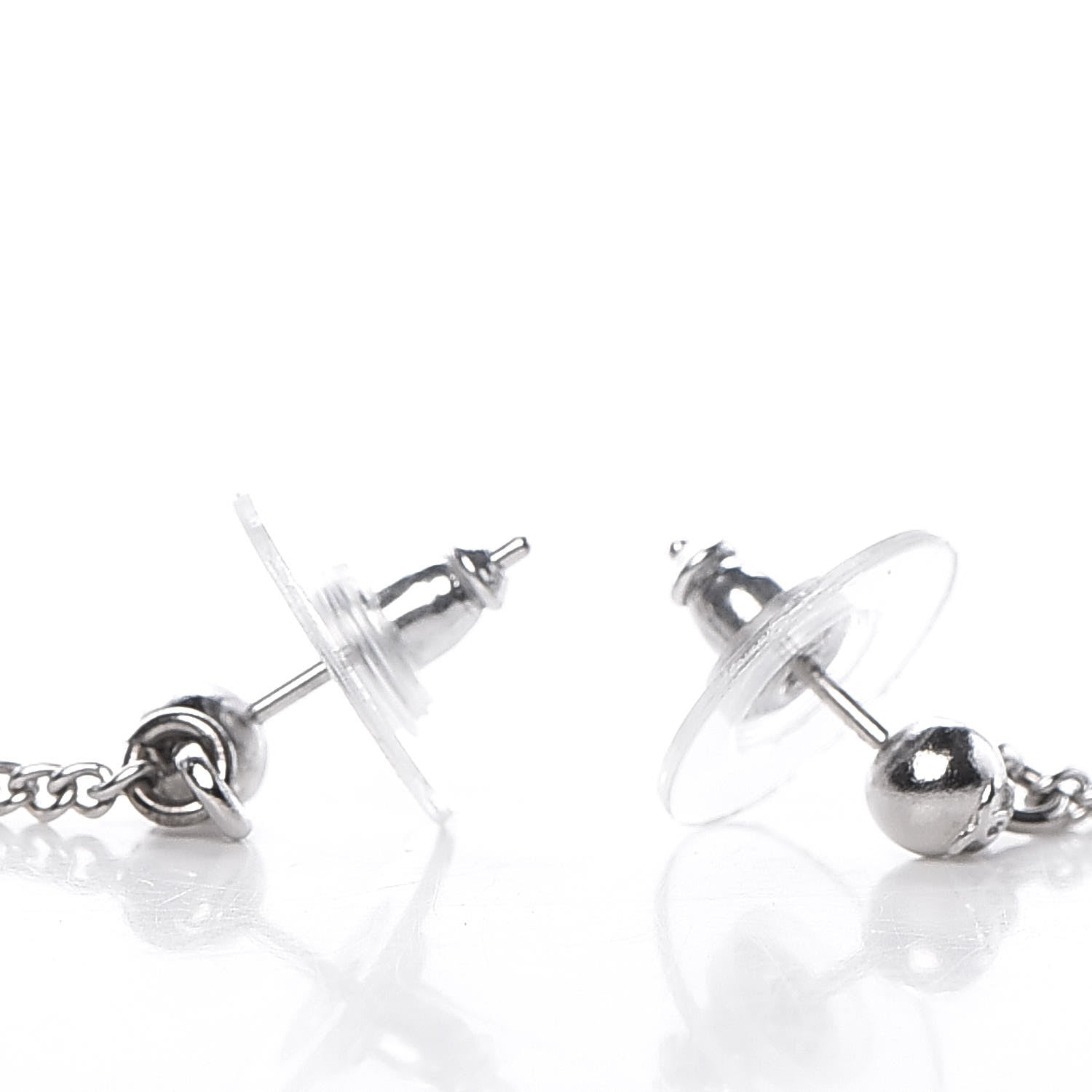 Chanel Crystal Baguette CC Dangle Earrings Silver 3 of 6
