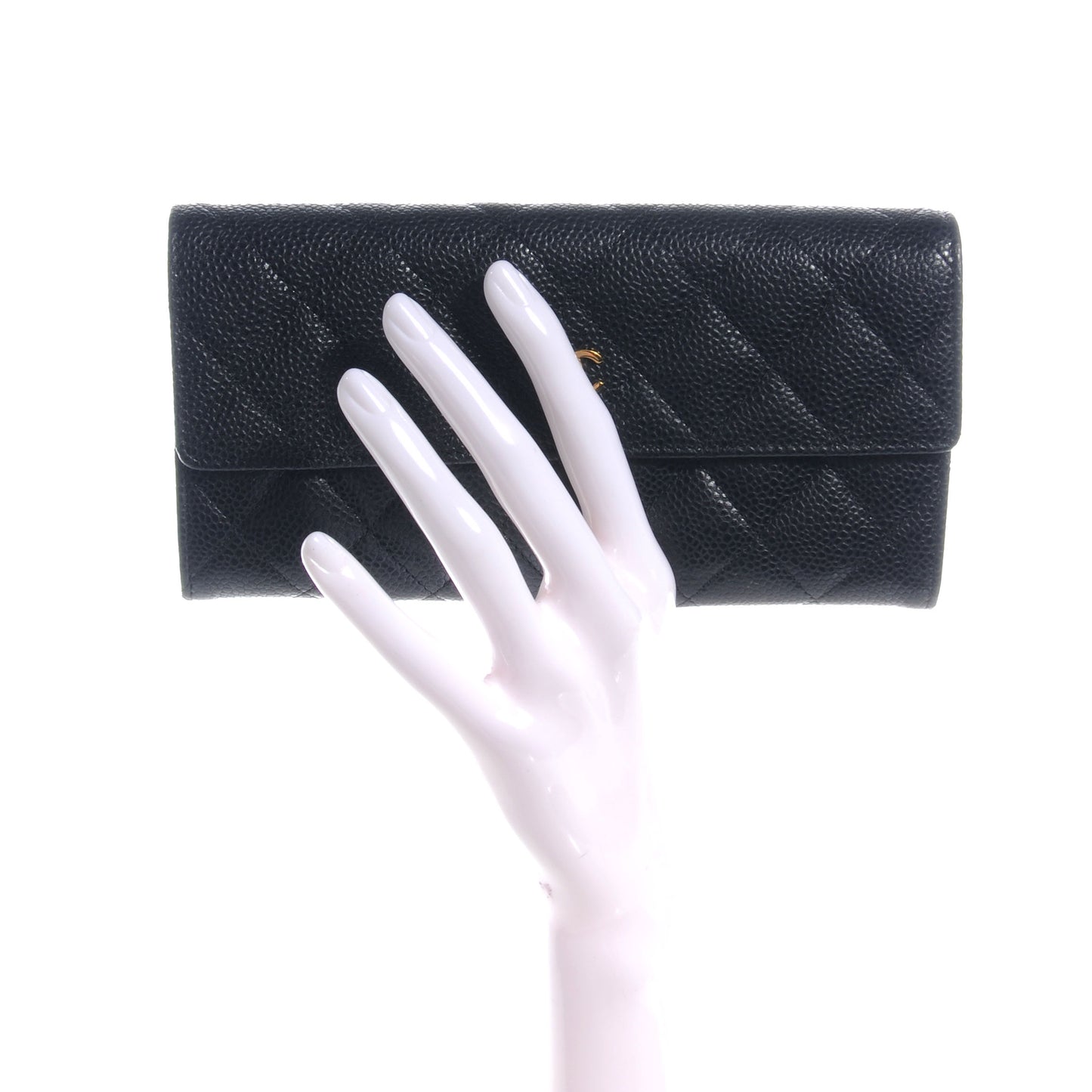 Caviar Large Gusset Flap Wallet Black