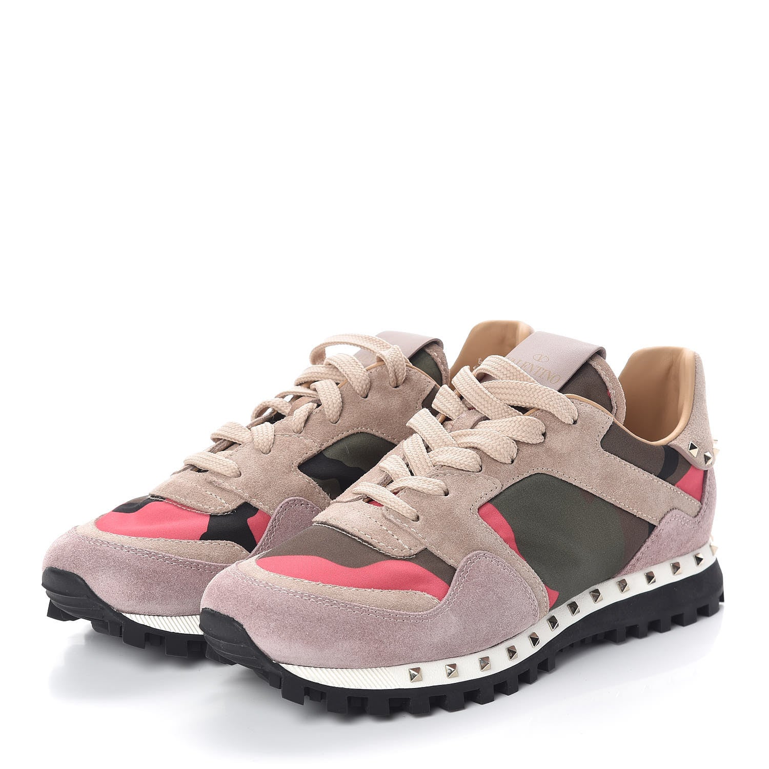 Valentino Garavani Suede Nylon Camouflage Womens Soul Rockstud Sneakers 37.5 Multicolor 3 of 8