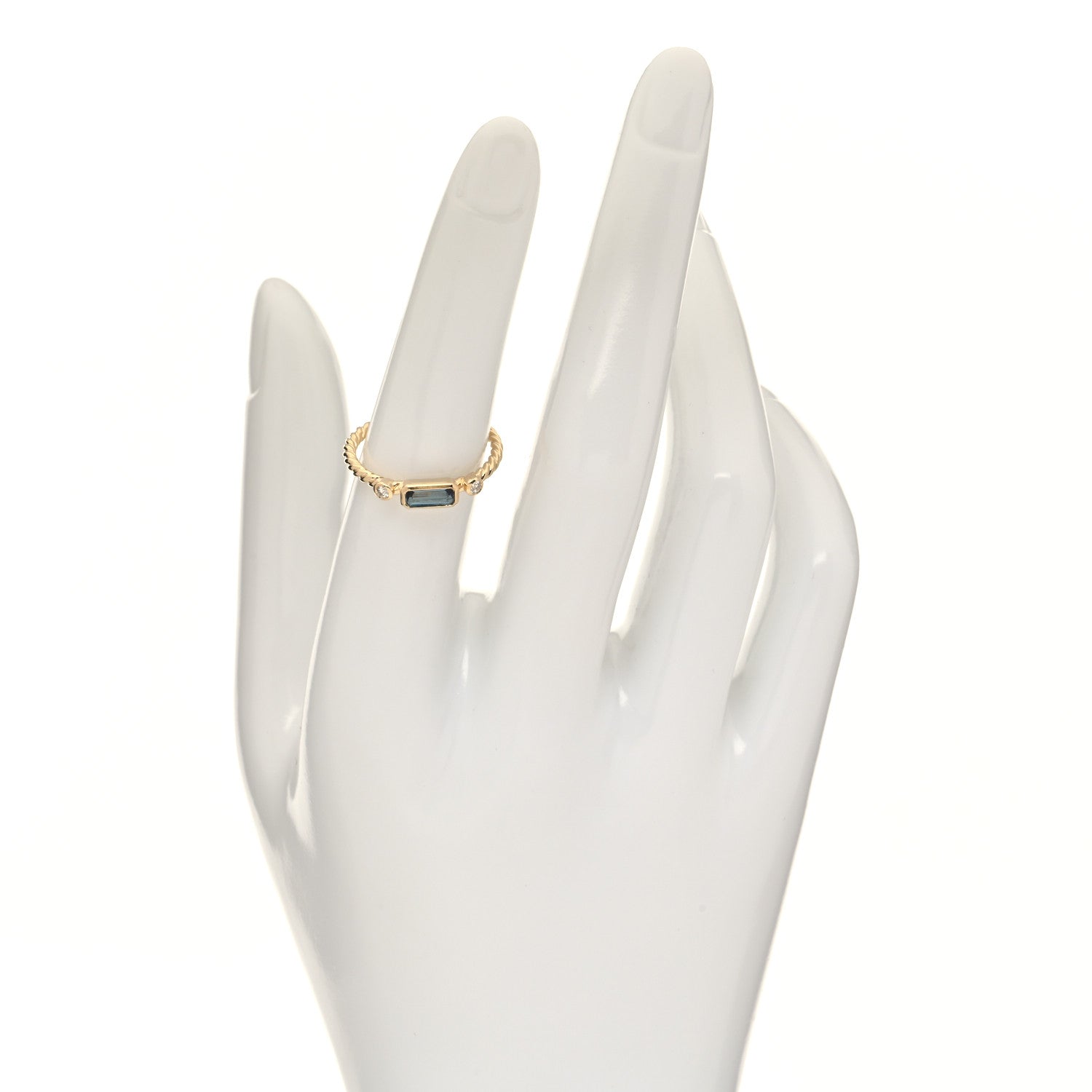 David Yurman 18K Yellow Gold Diamond Blue Topaz Novella Ring 52 6 2 of 4