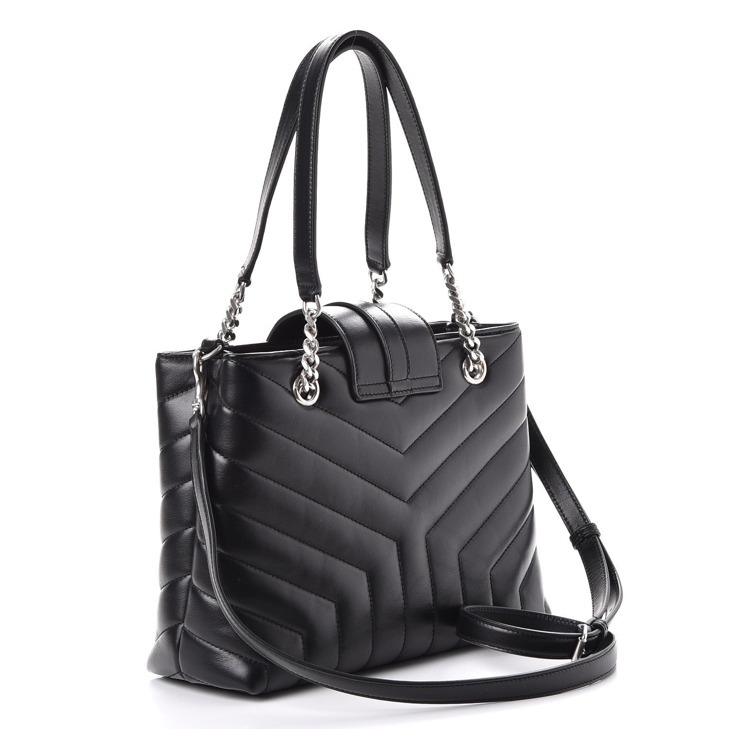 Saint Laurent Calfskin Y Quilted Monogram Small Loulou Shopper Black 3 of 7