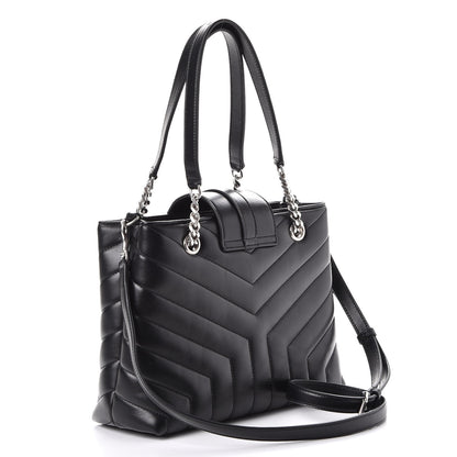 Saint Laurent Calfskin Y Quilted Monogram Small Loulou Shopper Black 3 of 7