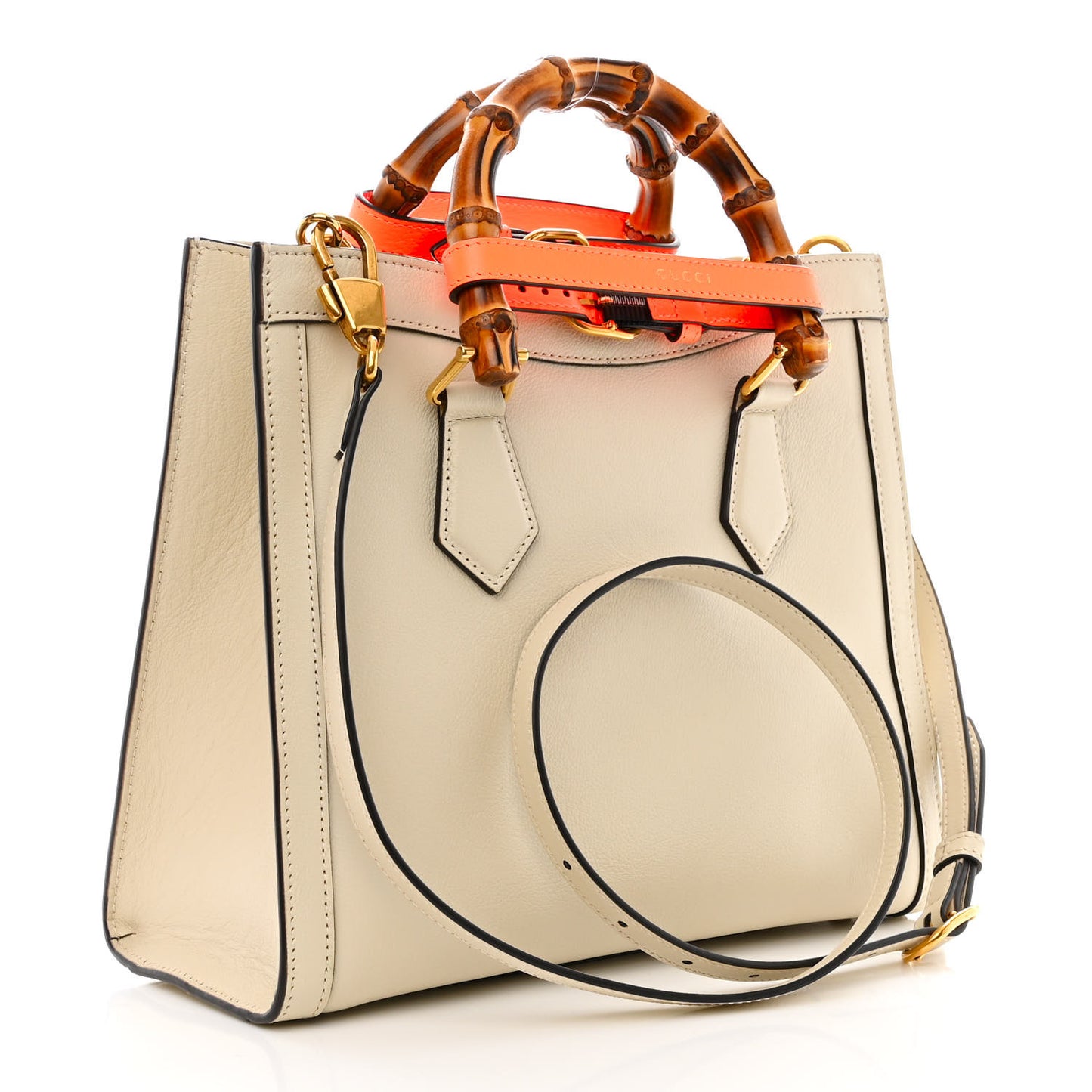 Wonka Grain Calfskin Small Diana Tote Bag Mystic White Orange Fluo