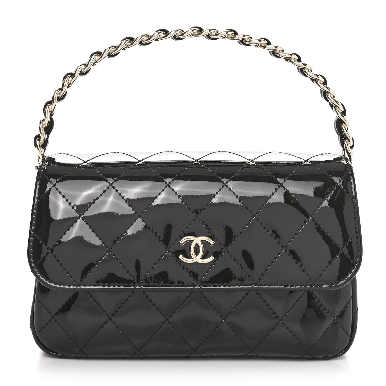Chanel Patent Quilted Top Handle Clutch  Black 1 of 11