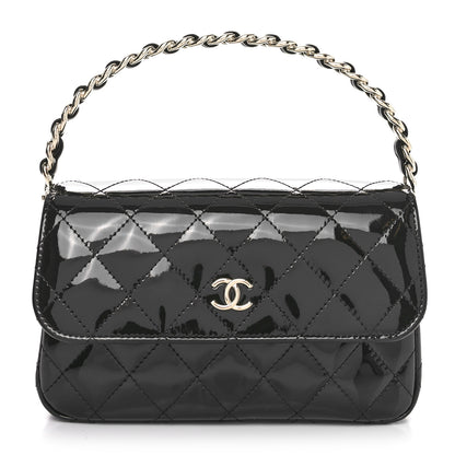 Chanel Patent Quilted Top Handle Clutch  Black 1 of 11