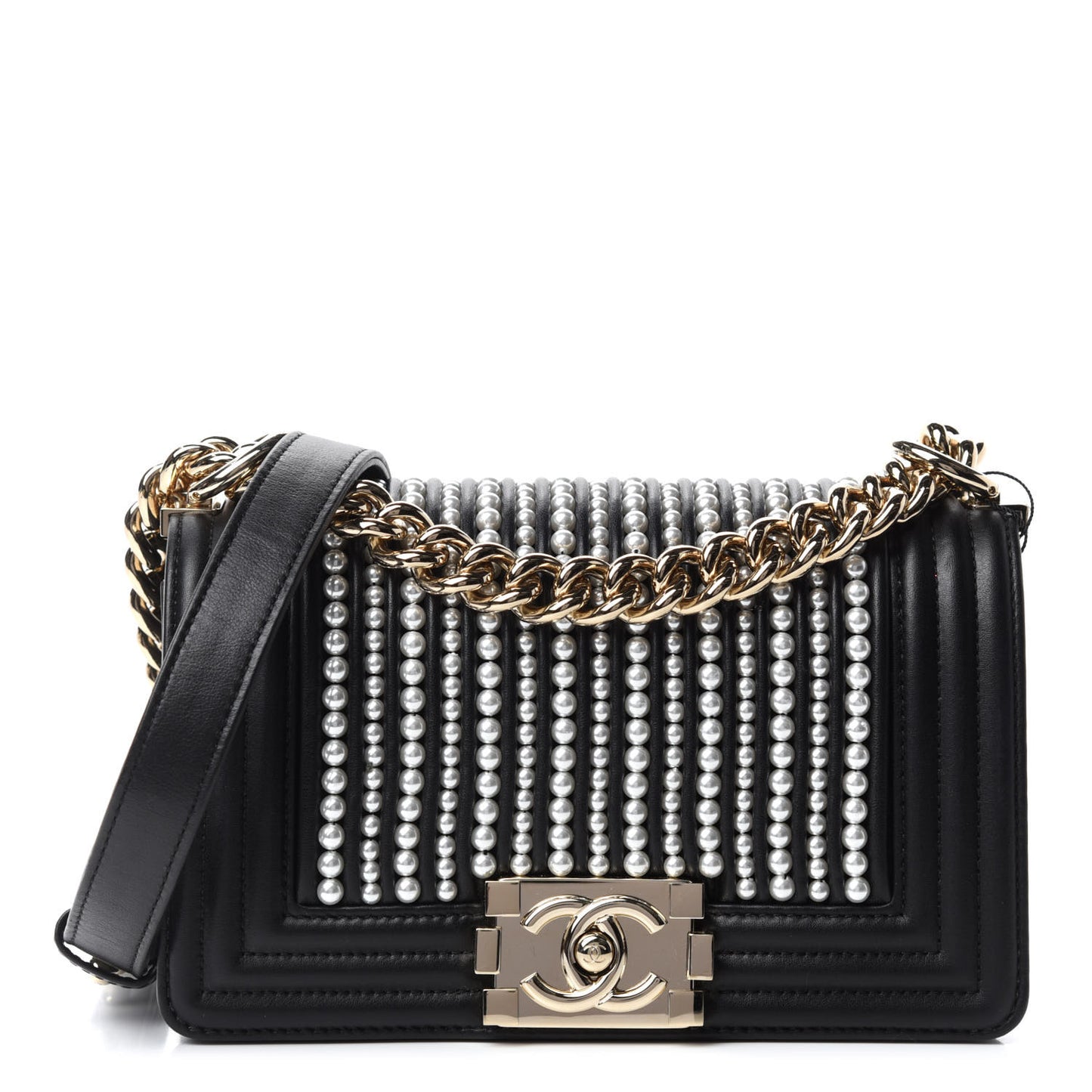 Calfskin Pearl Small Boy Flap Black