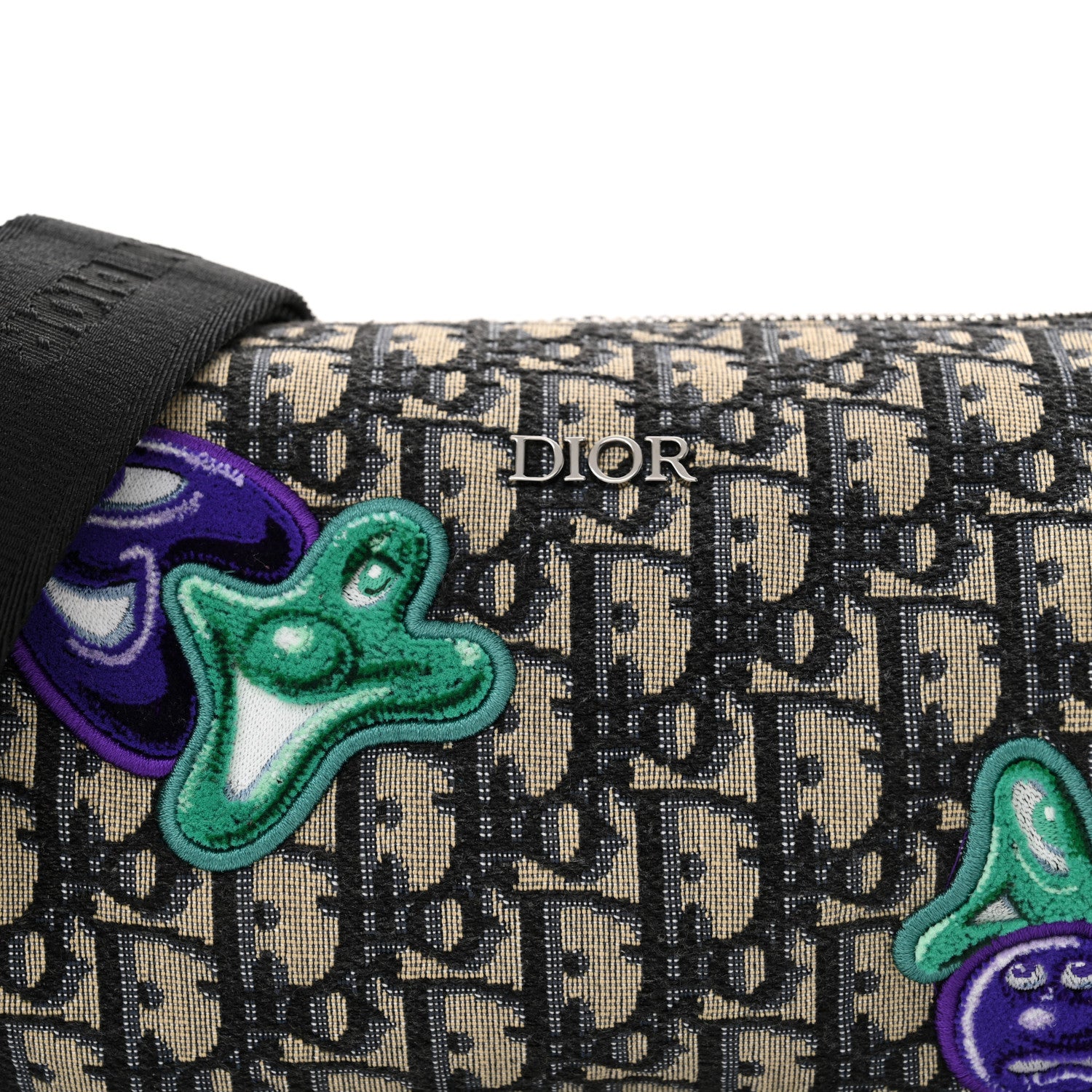 Christian Dior X KENNY SCHARF Oblique Canvas Embroidered Patches Roller Messenger Bag Charcoal 8 of 12