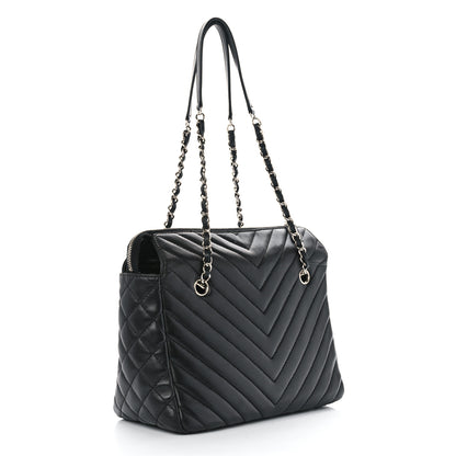 Chanel Lambskin Surpique Chevron Small Tote Black 3 of 10