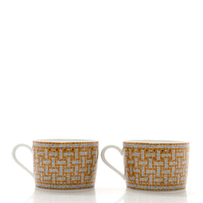 Hermes Porcelain Mosaique Au 24 Gold Tea Cup And Saucer Set Of 2 4 of 12