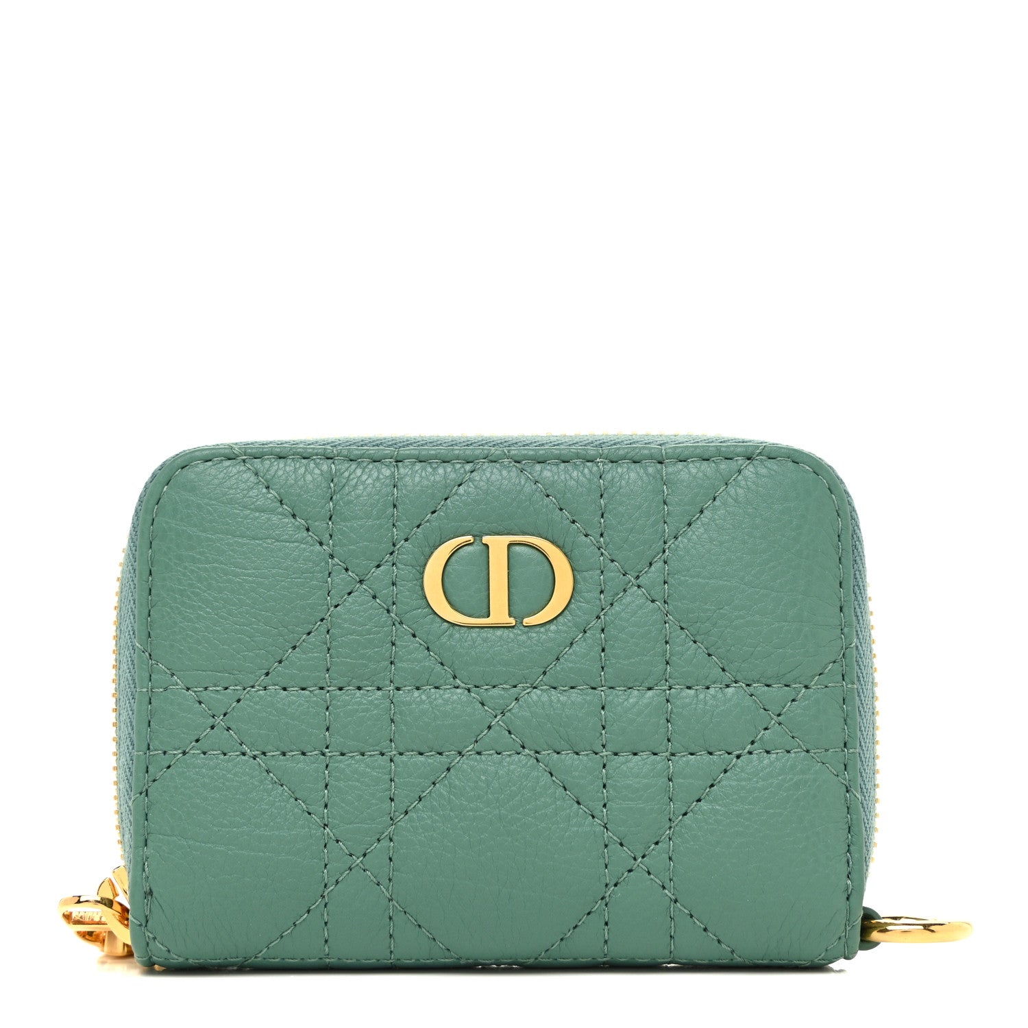 Christian Dior Grained Calfskin Supple Cannage Caro Compact Wallet Vert Tundra 1 of 11