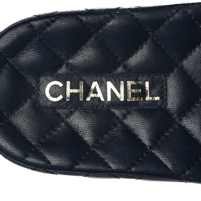 Chanel Lambskin Quilted CC Mules Sandals 37 Navy 7 of 8