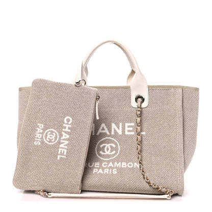 Chanel Mixed Fibers Calfskin Small Deauville Tote Beige White 3 of 11