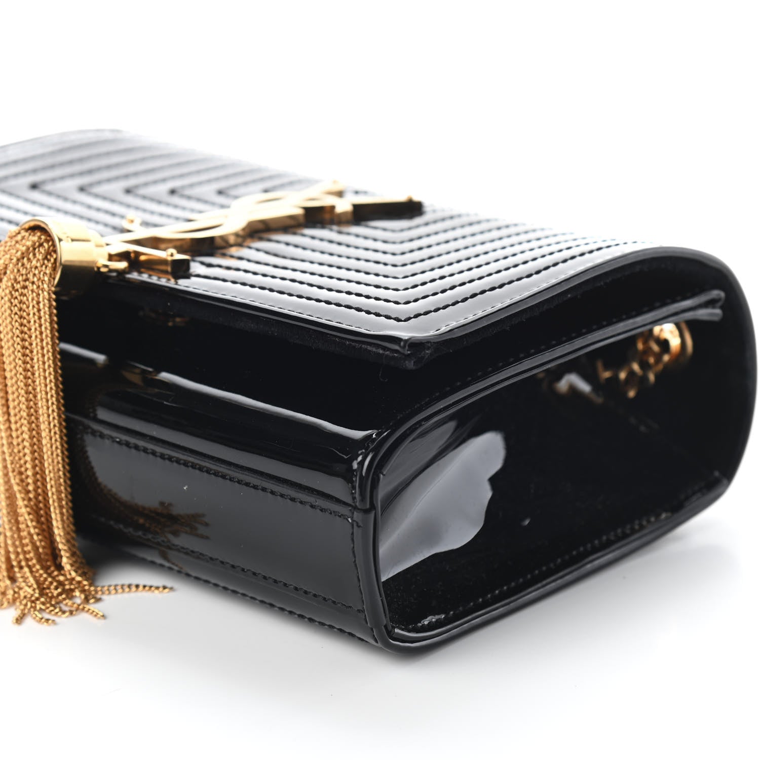 Saint Laurent Patent Quilted Small Classic Monogram Kate Tassel Satchel Black 7 of 7