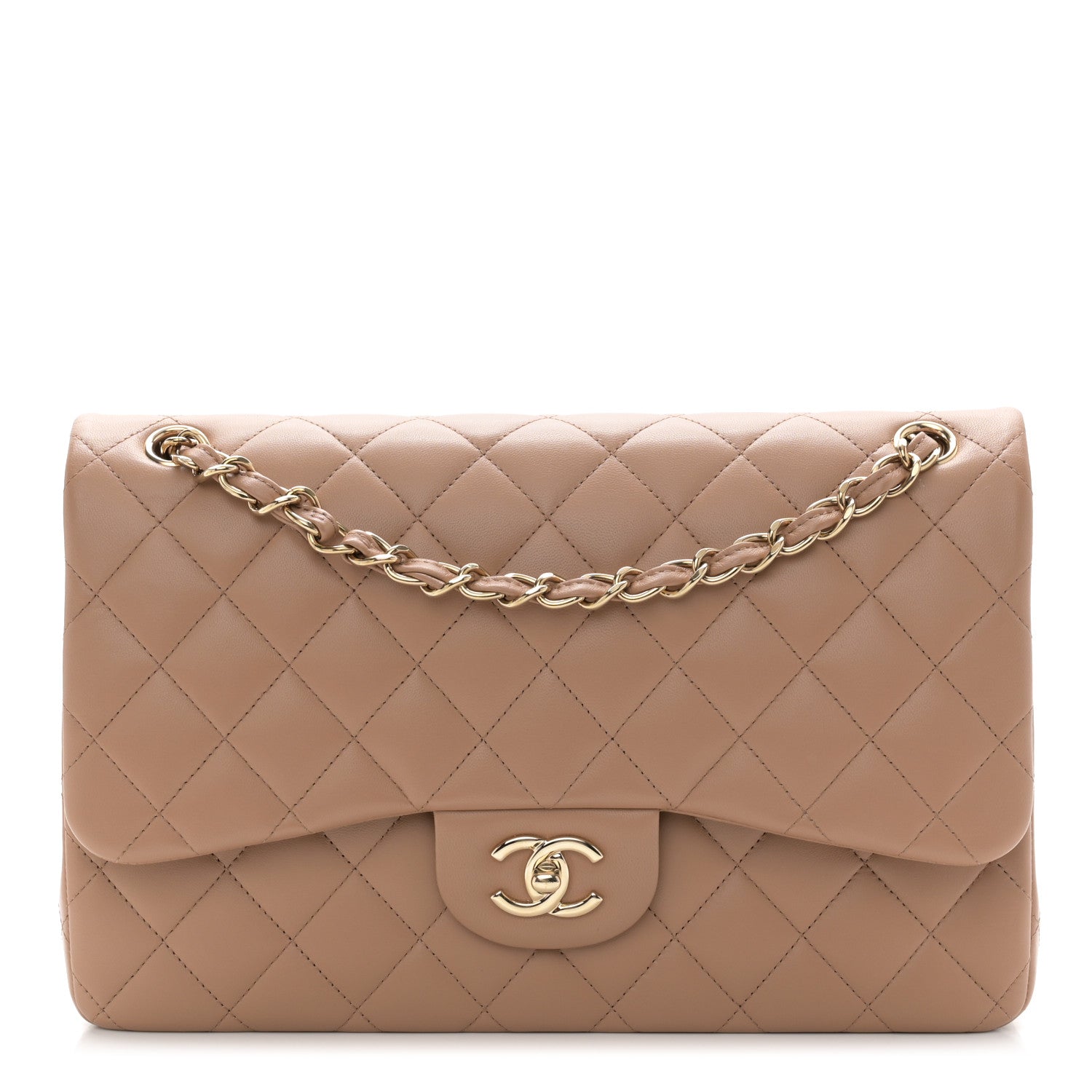 Chanel Lambskin Quilted Jumbo Double Flap Dark Beige 1 of 11
