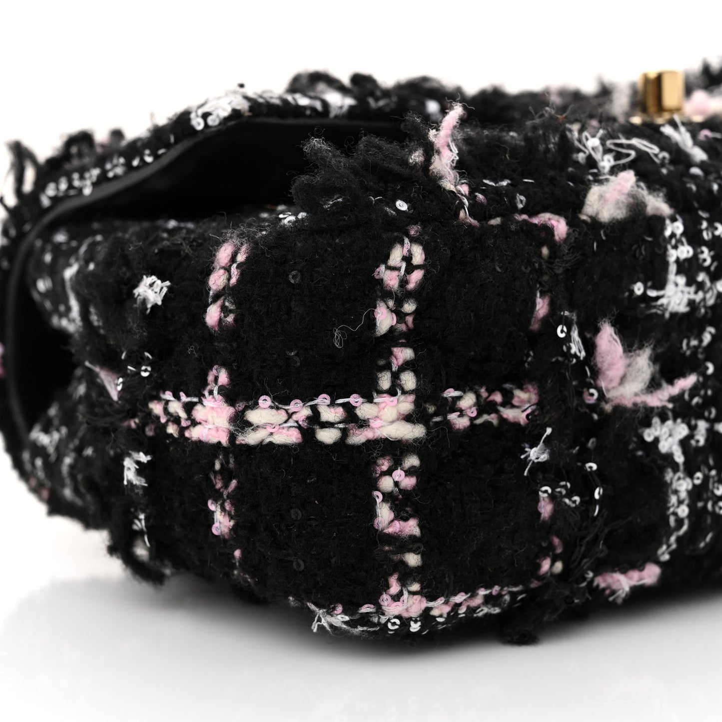 Tweed Sequin Mini Rectangular Flap Black Pink Multicolor