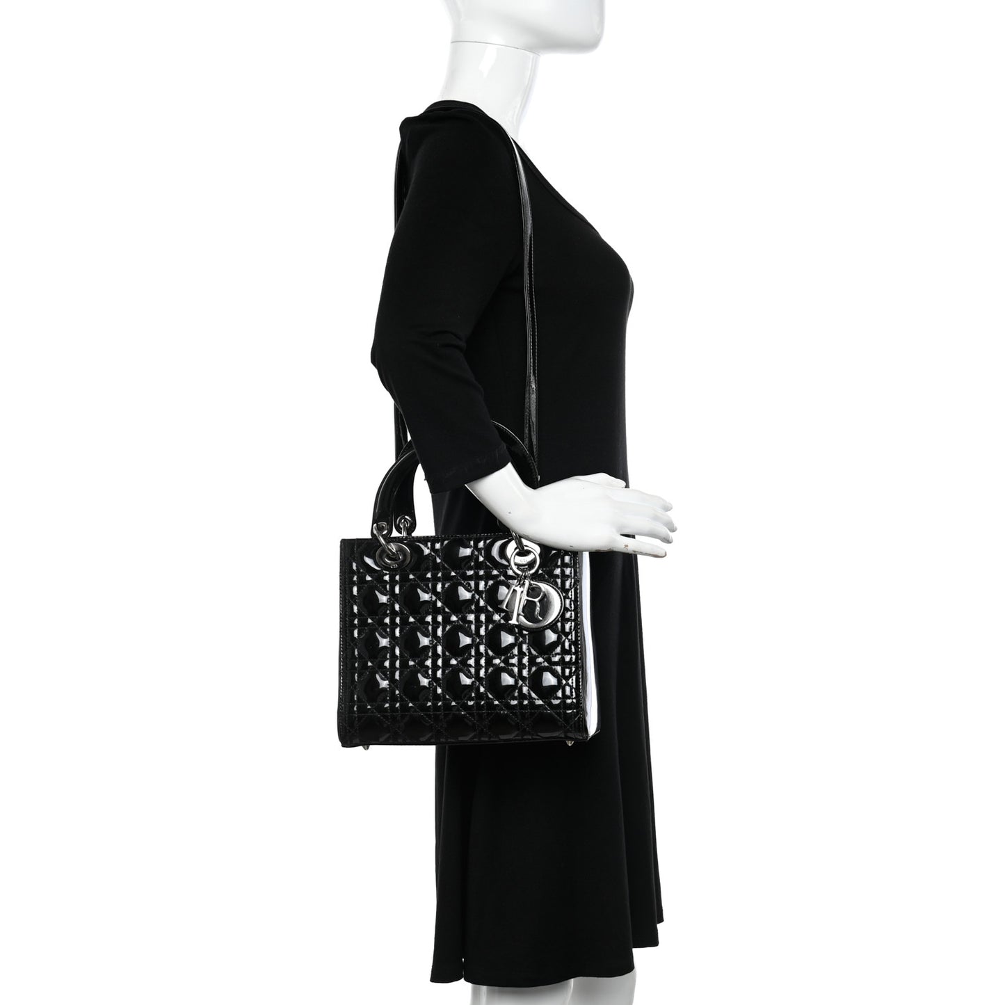 Patent Cannage Medium Lady Dior Black