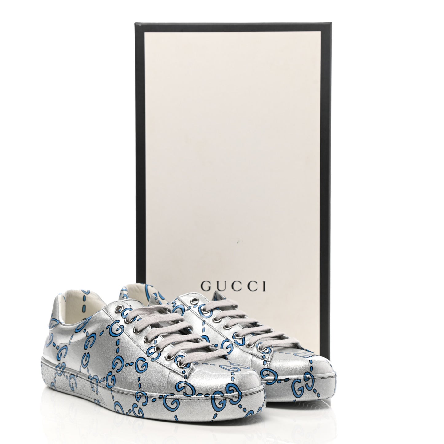 Miro Rubber Wax GucciGhost Print Mens New Ace Sneakers 7 Silver