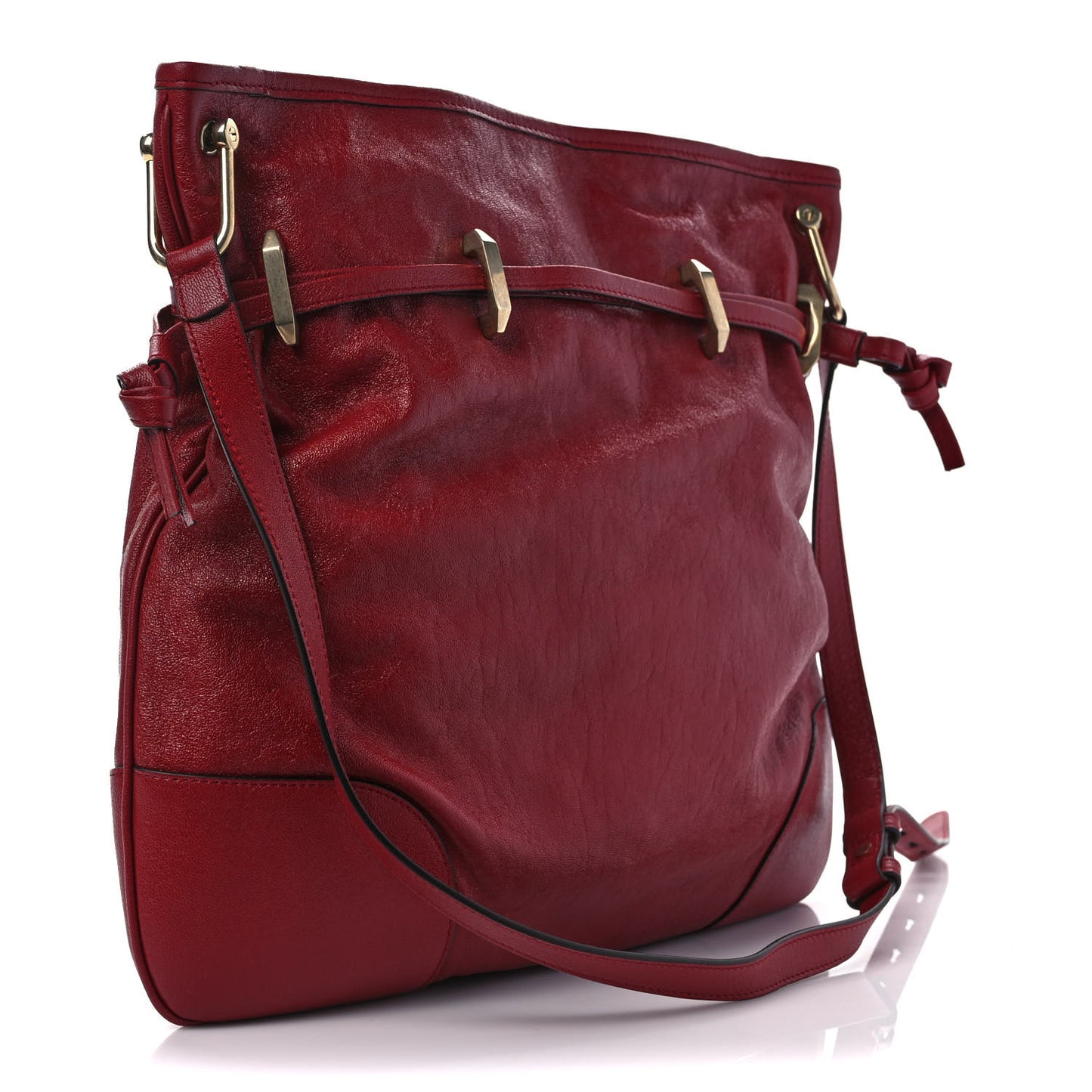 Sakai Be Green Calfskin Horsebit 1955 Cinch Top Messenger Bag New Cherry Red