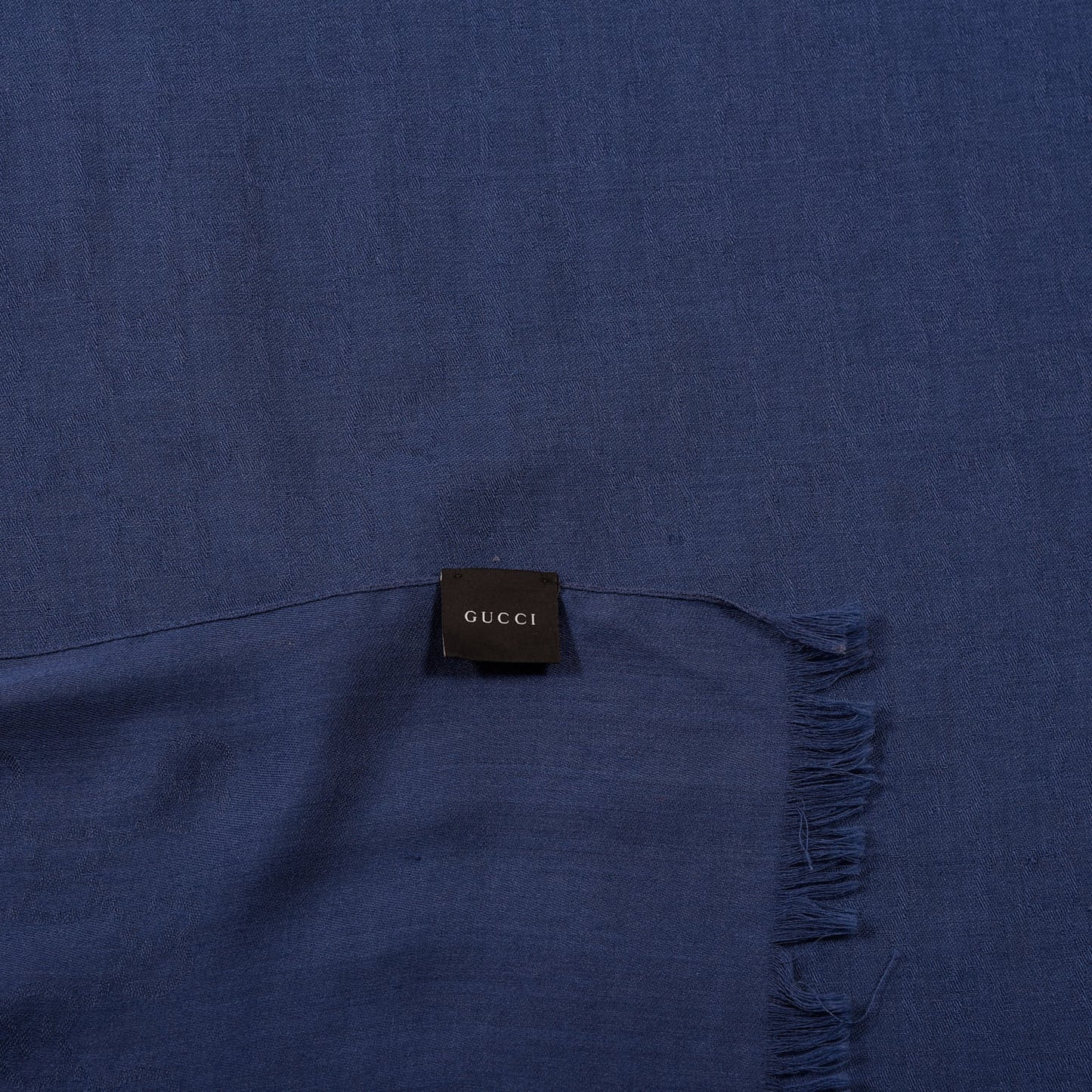 Wool Silk Monogram Fringe Scarf Blue