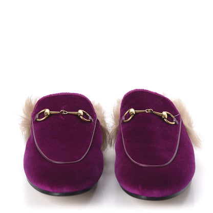 Gucci Velvet Fur Womens Princetown Slippers 39.5 Fucsia Violet Cyclamen Natural 2 of 7