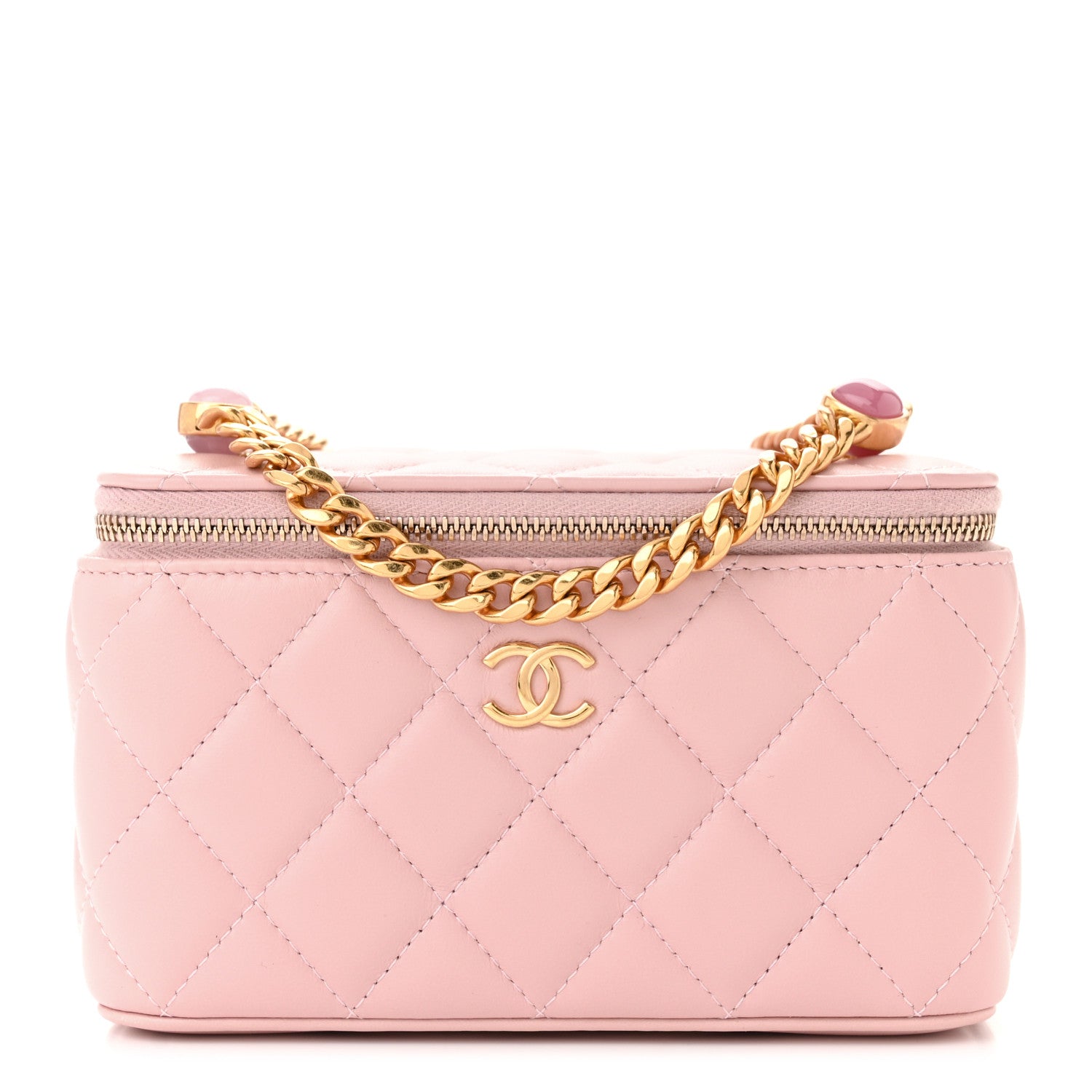 Chanel Lambskin Resin Quilted Vanity Case With Chain Light Pink 1 of 11