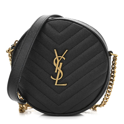 Saint Laurent Grain De Poudre Matelasse Chevron Quilted Round Vinyle Camera Bag Black 1 of 11