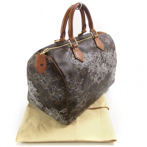 Louis Vuitton Monogram Dentelle Speedy 30 Silver 3 of 9