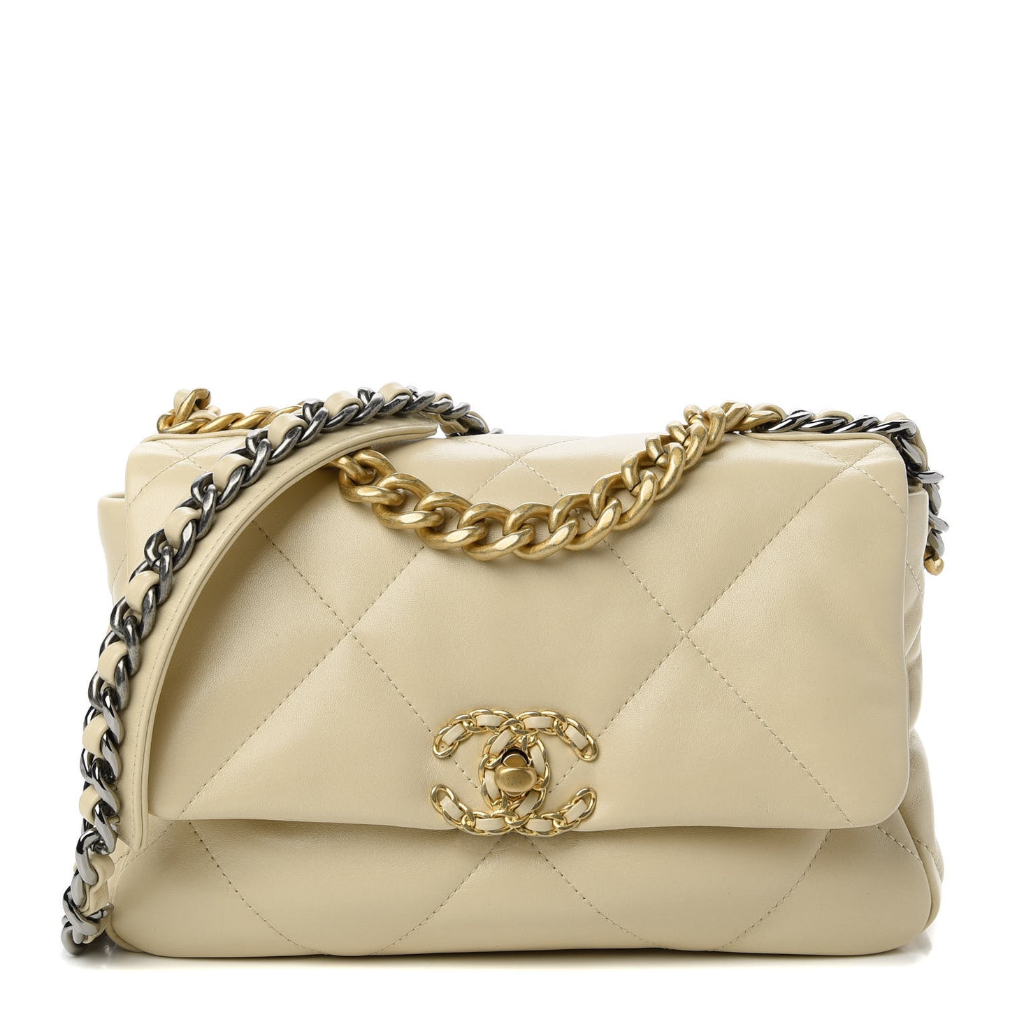 Lambskin Quilted Medium Chanel 19 Flap Light Beige