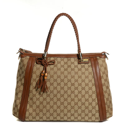 Gucci Monogram Cellarius Calfskin Large Bella Top Handle Bag Beige Ebony Cuir 1 of 9