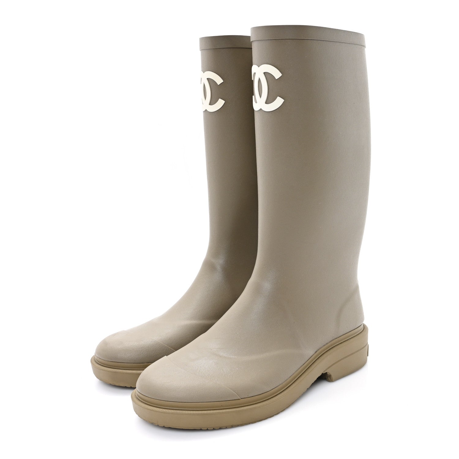 Chanel Caoutchouk CC High Boots 37 Khaki 3 of 10