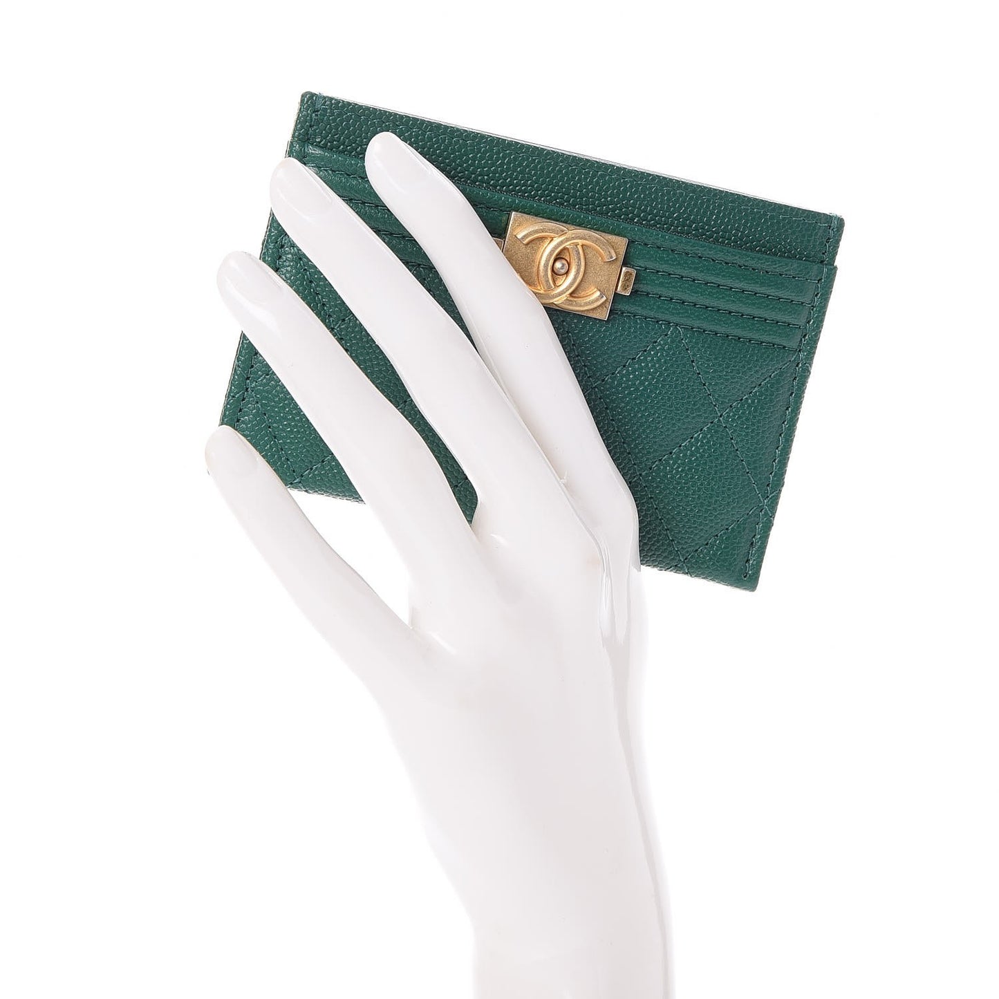 Caviar Quilted Boy Card Holder Green