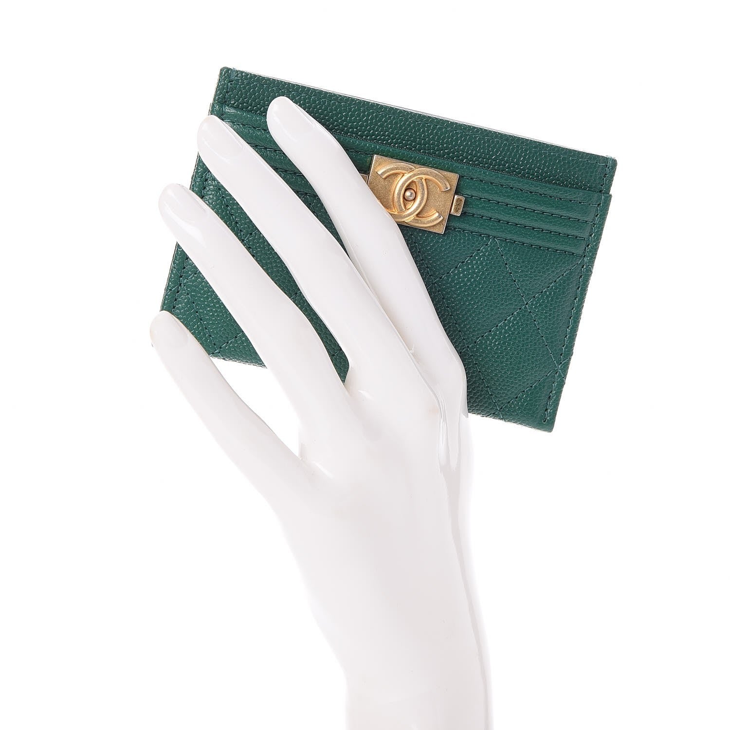 Chanel Caviar Quilted Boy Card Holder Green 2 of 9