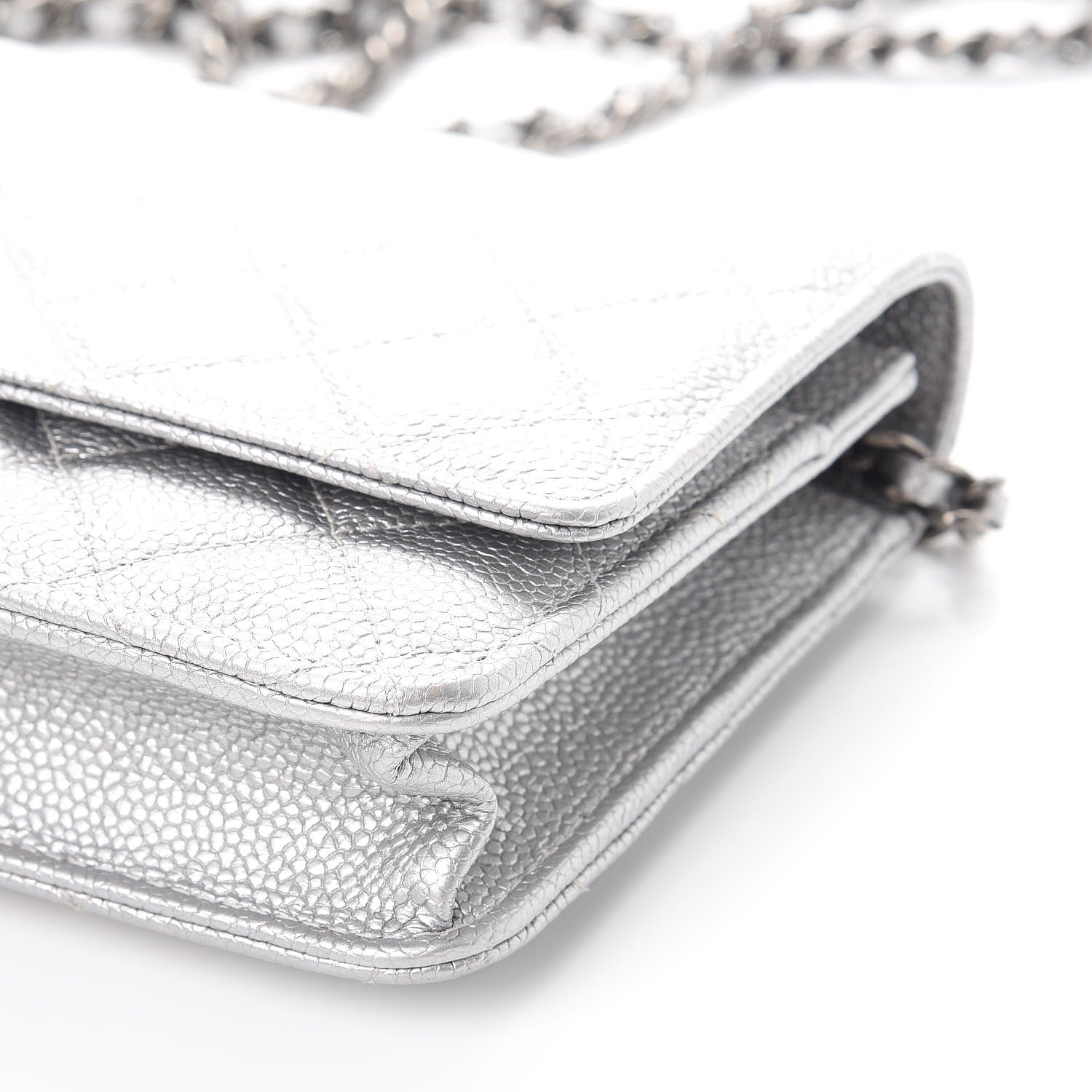 Chanel Metallic Caviar Quilted Wallet on Chain WOC Silver 10 of 11