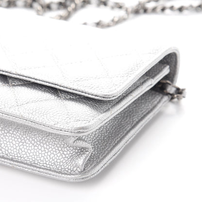 Chanel Metallic Caviar Quilted Wallet on Chain WOC Silver 10 of 11