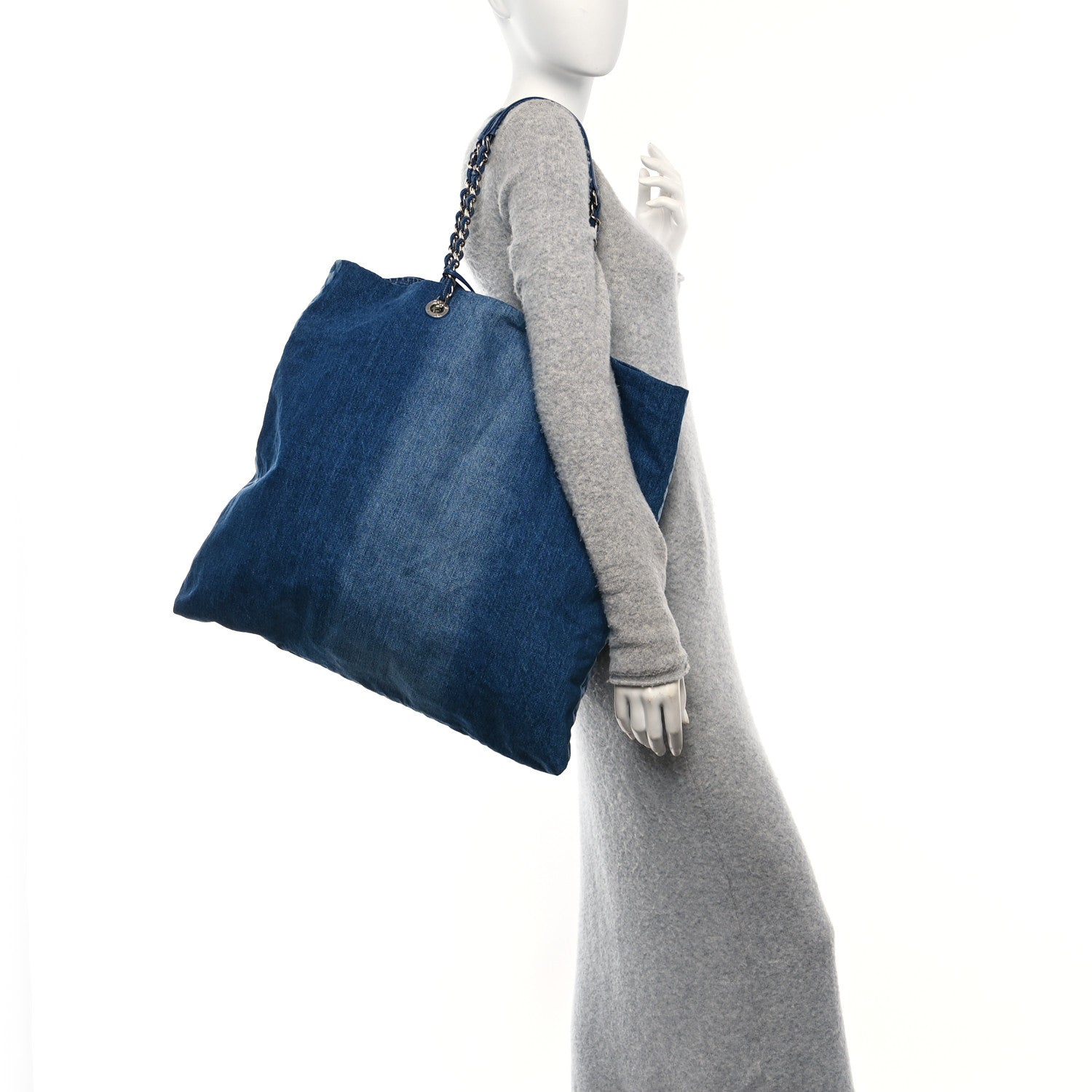 Chanel Denim Printed Shopping Bag Blue 2 of 13