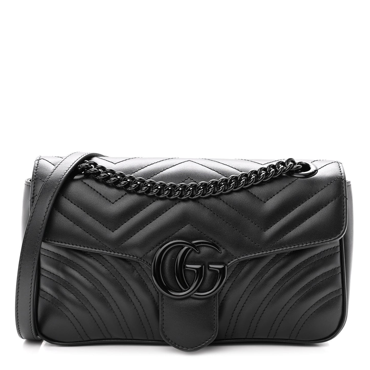 Calfskin Matelasse Monochrome Small GG Marmont Shoulder Bag Black