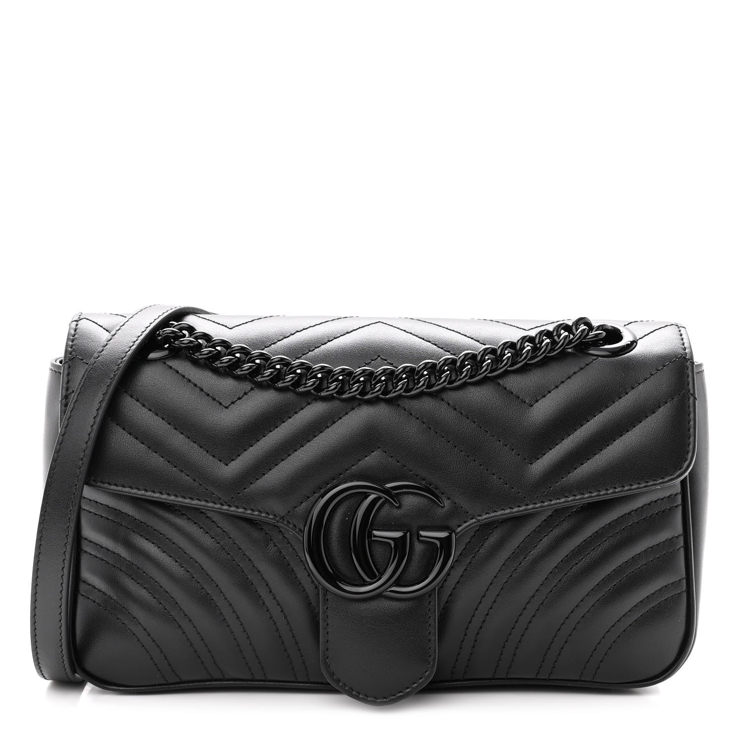 Gucci Calfskin Matelasse Monochrome Small GG Marmont Shoulder Bag Black 1 of 8