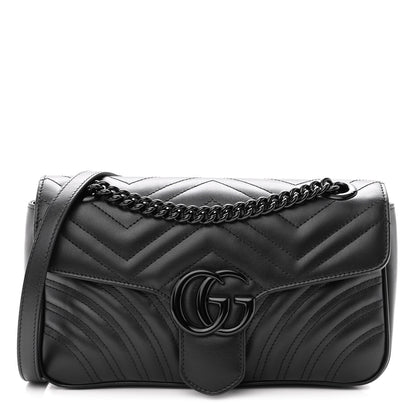 Gucci Calfskin Matelasse Monochrome Small GG Marmont Shoulder Bag Black 1 of 8