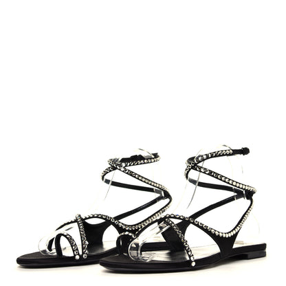 Saint Laurent Satin Crystal Gia Ankle Strap Sandals 38.5 Black 2 of 7
