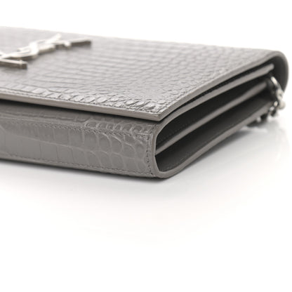 Saint Laurent Calfskin Crocodile Embossed Monogram Chain Wallet Fog 10 of 10