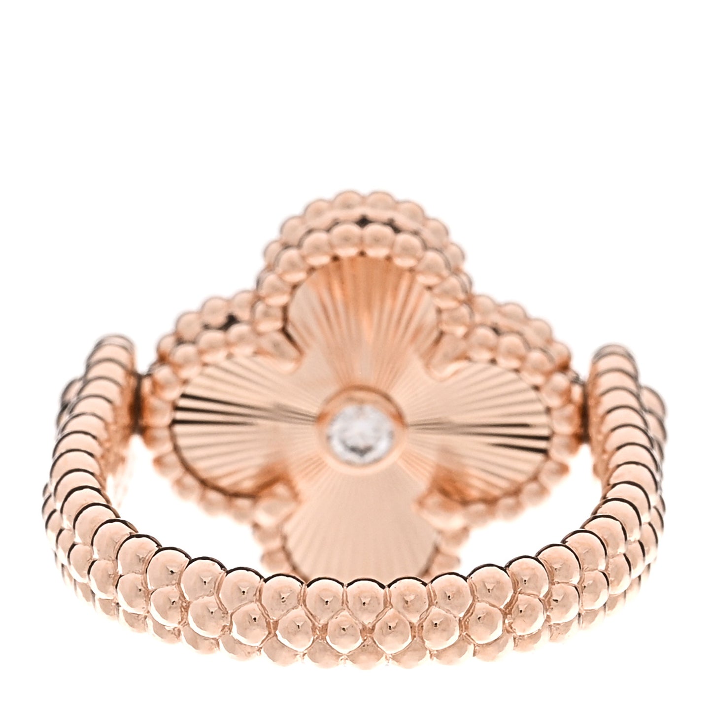 18K Rose Gold Diamond Carnelian Reversible Guilloche Vintage Alhambra Ring 51 5.75