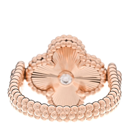 Van Cleef & Arpels 18K Rose Gold Diamond Carnelian Reversible Guilloche Vintage Alhambra Ring 51 5.75 3 of 5