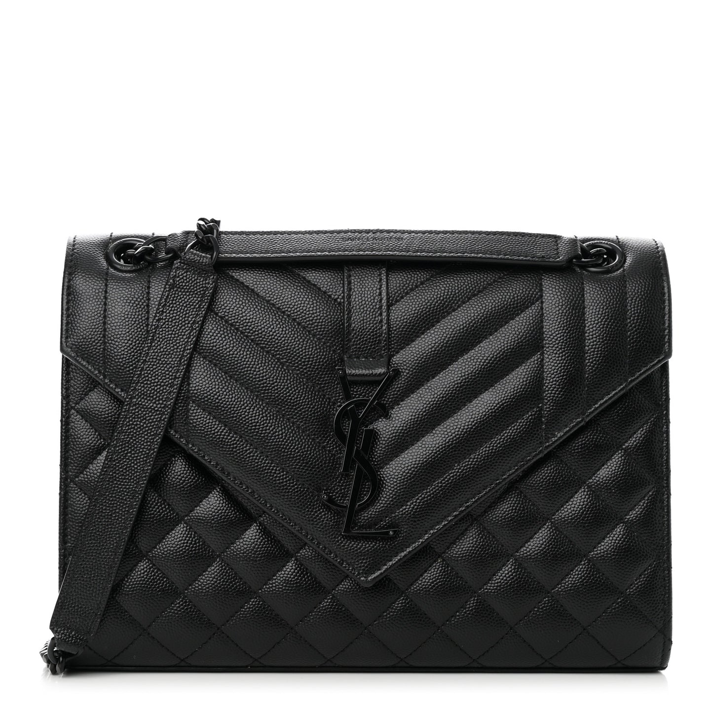 Grain De Poudre Textured Mixed Matelasse Triquilt Medium Monogram Monochrome Satchel Black